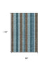 8' X 10' Teal And Brown Striped Washable Area Rug With UV Protection