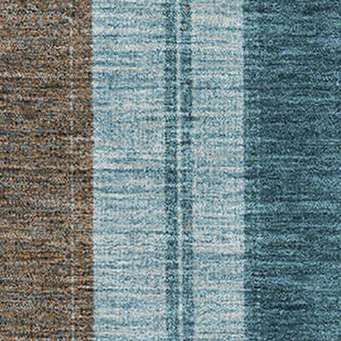 8' X 10' Teal And Brown Striped Washable Area Rug With UV Protection