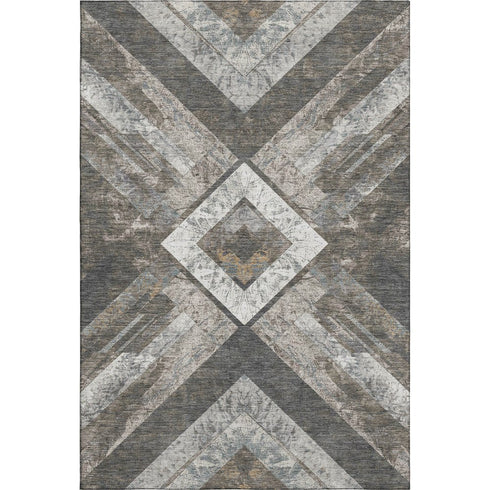 5' X 8' Brown Gray And Ivory Geometric Washable Area Rug With UV Protection
