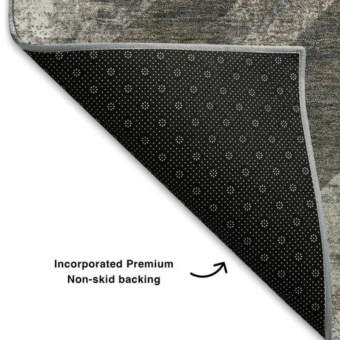 5' X 8' Brown Gray And Ivory Geometric Washable Area Rug With UV Protection
