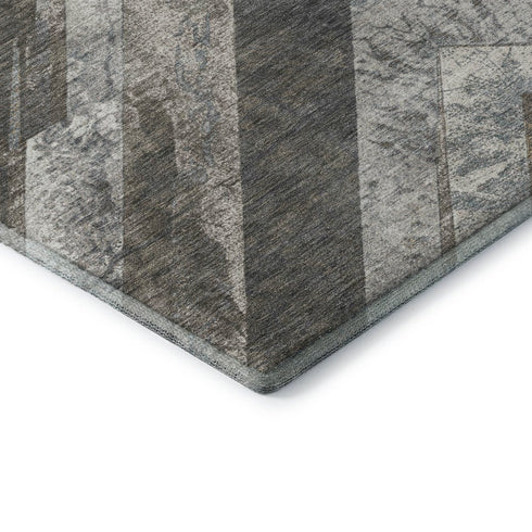 5' X 8' Brown Gray And Ivory Geometric Washable Area Rug With UV Protection