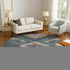 8' Navy Blue Brown And Beige Geometric Washable Round Rug With UV Protection