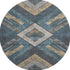 8' Navy Blue Brown And Beige Geometric Washable Round Rug With UV Protection