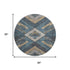 8' Navy Blue Brown And Beige Geometric Washable Round Rug With UV Protection