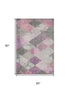5' X 8' Blush Gray And Silver Geometric Washable Area Rug With UV Protection