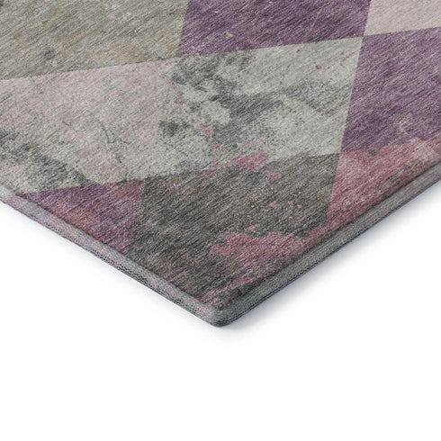 5' X 8' Blush Gray And Silver Geometric Washable Area Rug With UV Protection
