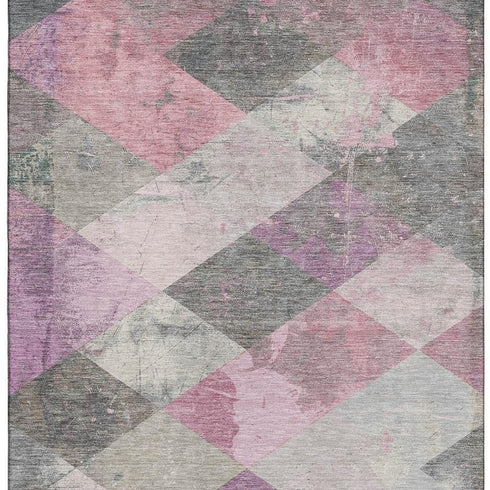 5' X 8' Blush Gray And Silver Geometric Washable Area Rug With UV Protection