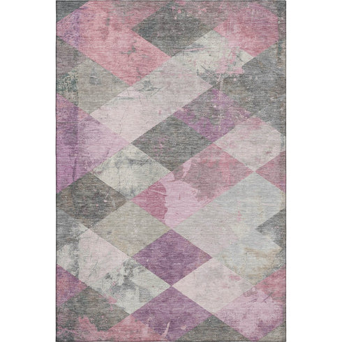 8' X 10' Blush Gray And Silver Geometric Washable Area Rug With UV Protection