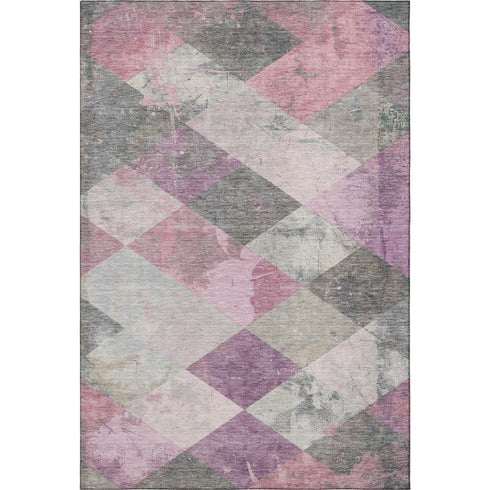 8' X 10' Blush Gray And Silver Geometric Washable Area Rug With UV Protection