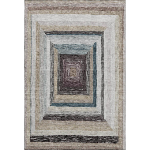 5' X 8' Beige Ivory And Charcoal Geometric Washable Area Rug With UV Protection
