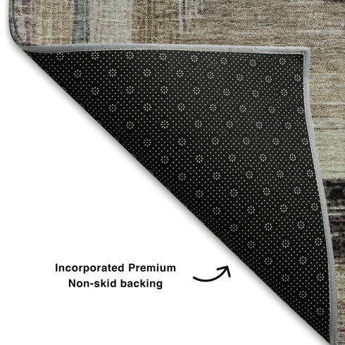 5' X 8' Beige Ivory And Charcoal Geometric Washable Area Rug With UV Protection