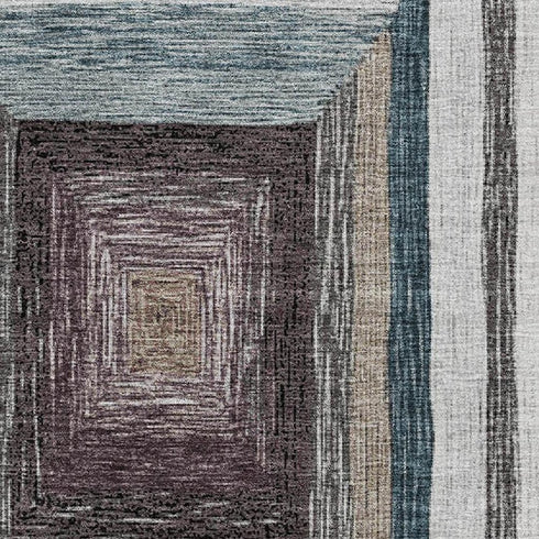 5' X 8' Beige Ivory And Charcoal Geometric Washable Area Rug With UV Protection