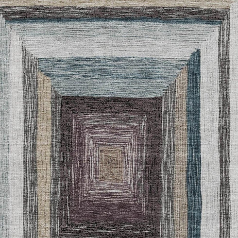 5' X 8' Beige Ivory And Charcoal Geometric Washable Area Rug With UV Protection