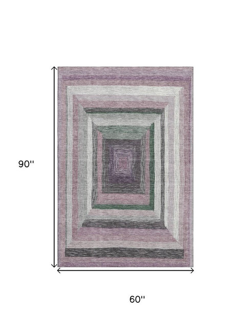 5' X 8' Blush Ivory And Charcoal Geometric Washable Area Rug With UV Protection