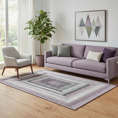 5' X 8' Blush Ivory And Charcoal Geometric Washable Area Rug With UV Protection