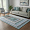 5' X 8' Denim Blue Ivory And Brown Geometric Washable Area Rug With UV Protection
