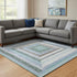8' X 10' Denim Blue Ivory And Brown Geometric Washable Area Rug With UV Protection