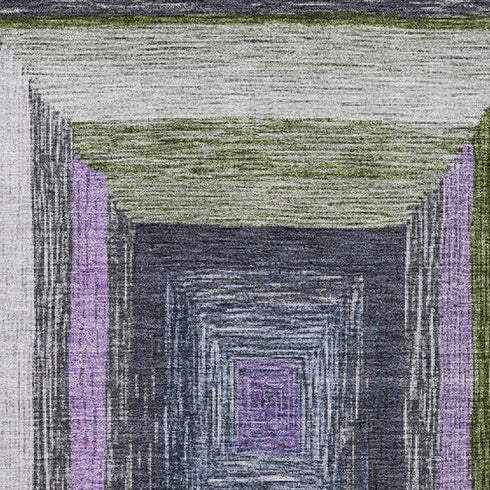 5' X 8' Lavender Ivory And Charcoal Geometric Washable Area Rug With UV Protection