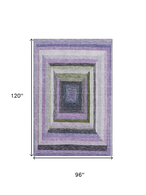 8' X 10' Lavender Ivory And Charcoal Geometric Washable Area Rug With UV Protection