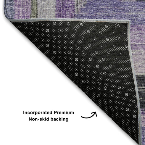 8' X 10' Lavender Ivory And Charcoal Geometric Washable Area Rug With UV Protection