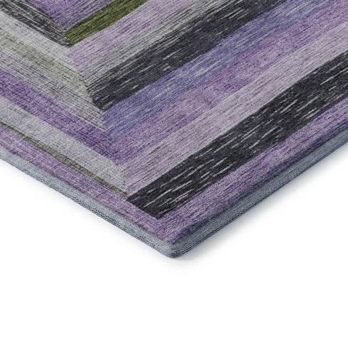 8' X 10' Lavender Ivory And Charcoal Geometric Washable Area Rug With UV Protection