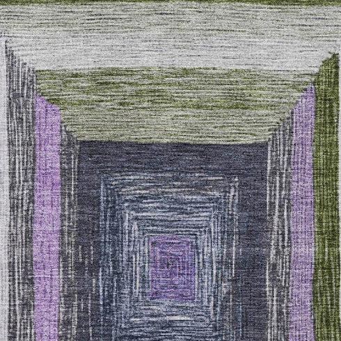 8' X 10' Lavender Ivory And Charcoal Geometric Washable Area Rug With UV Protection