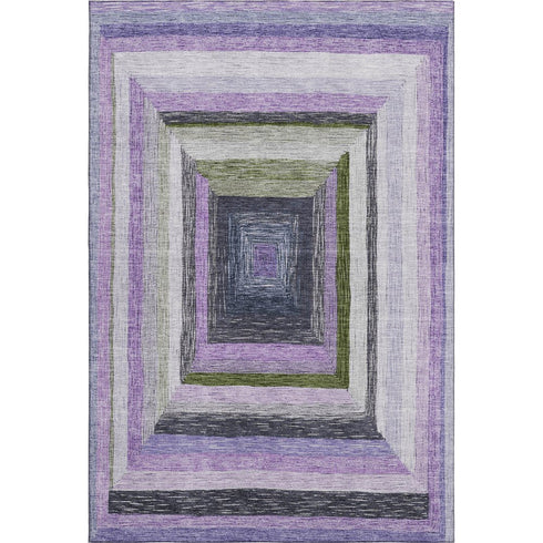 9' X 12' Lavender Ivory And Charcoal Geometric Washable Area Rug With UV Protection