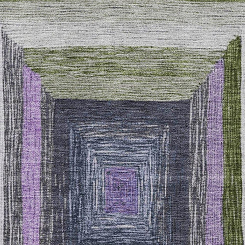9' X 12' Lavender Ivory And Charcoal Geometric Washable Area Rug With UV Protection