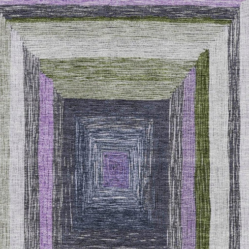 9' X 12' Lavender Ivory And Charcoal Geometric Washable Area Rug With UV Protection
