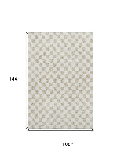 9' X 12' Beige And Ivory Geometric Washable Area Rug With UV Protection