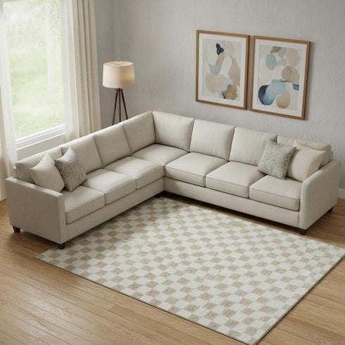 9' X 12' Beige And Ivory Geometric Washable Area Rug With UV Protection