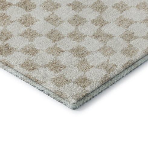 9' X 12' Beige And Ivory Geometric Washable Area Rug With UV Protection