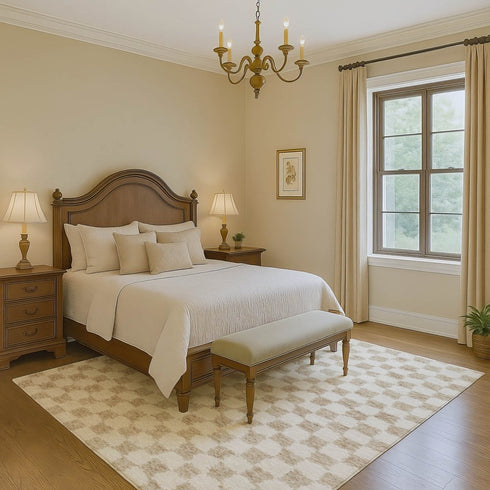 9' X 12' Beige And Ivory Geometric Washable Area Rug With UV Protection