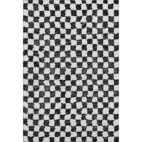 5' X 8' Black And Ivory Geometric Washable Area Rug With UV Protection