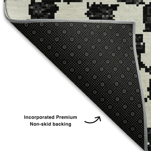 5' X 8' Black And Ivory Geometric Washable Area Rug With UV Protection