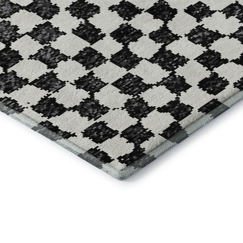 5' X 8' Black And Ivory Geometric Washable Area Rug With UV Protection