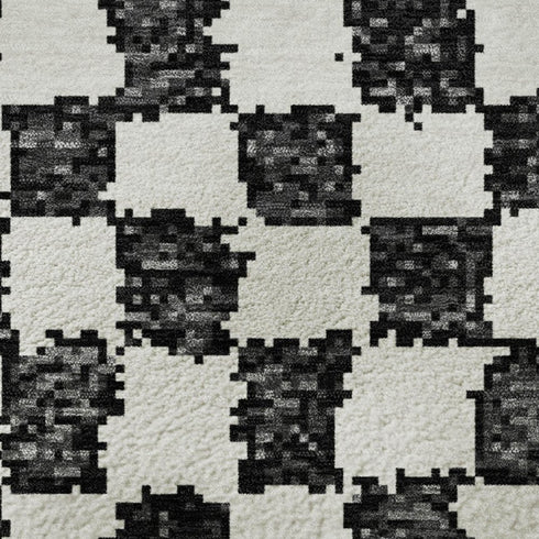 5' X 8' Black And Ivory Geometric Washable Area Rug With UV Protection