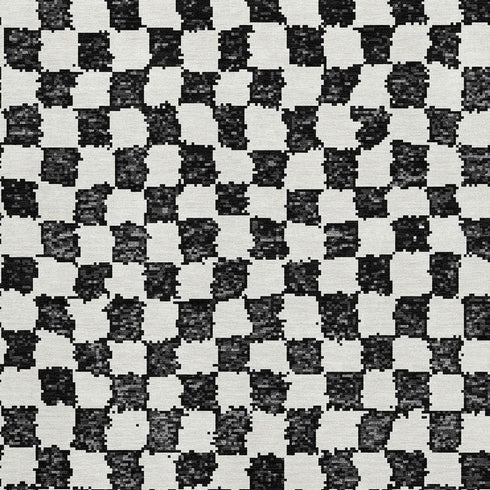 5' X 8' Black And Ivory Geometric Washable Area Rug With UV Protection