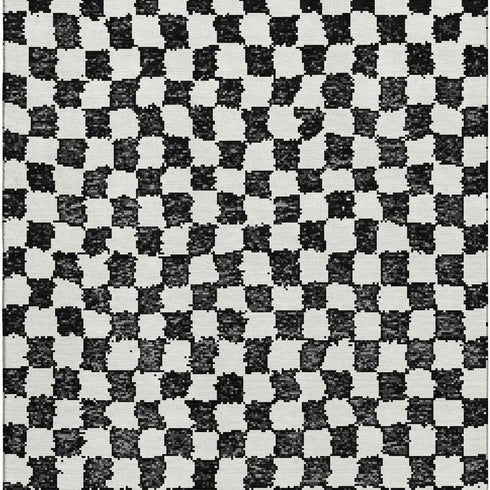5' X 8' Black And Ivory Geometric Washable Area Rug With UV Protection