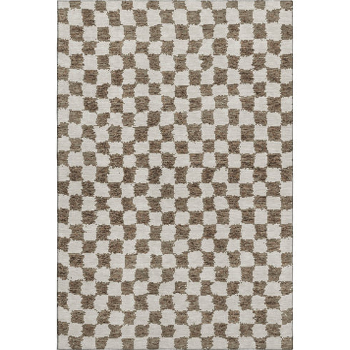 5' X 8' Brown And Ivory Geometric Washable Area Rug With UV Protection
