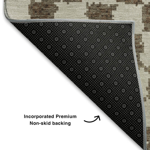 5' X 8' Brown And Ivory Geometric Washable Area Rug With UV Protection
