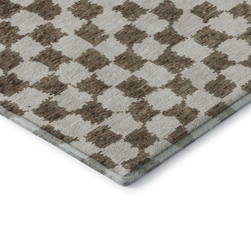 5' X 8' Brown And Ivory Geometric Washable Area Rug With UV Protection