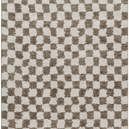 5' X 8' Brown And Ivory Geometric Washable Area Rug With UV Protection