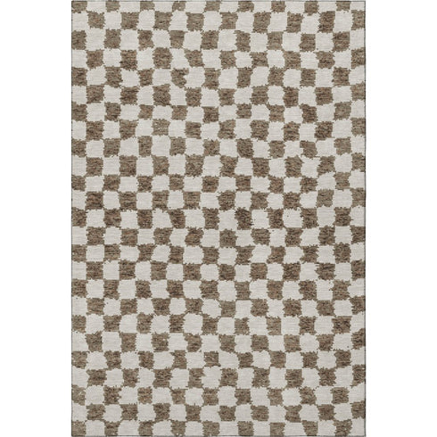 5' X 8' Brown And Ivory Geometric Washable Area Rug With UV Protection