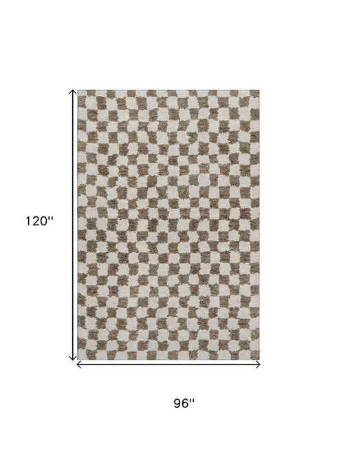 8' X 10' Brown And Ivory Geometric Washable Area Rug With UV Protection