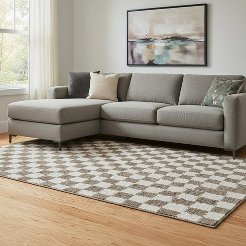 8' X 10' Brown And Ivory Geometric Washable Area Rug With UV Protection