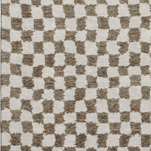 8' X 10' Brown And Ivory Geometric Washable Area Rug With UV Protection