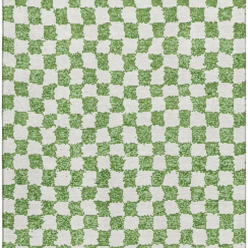 5' X 8' Green And Ivory Geometric Washable Area Rug With UV Protection
