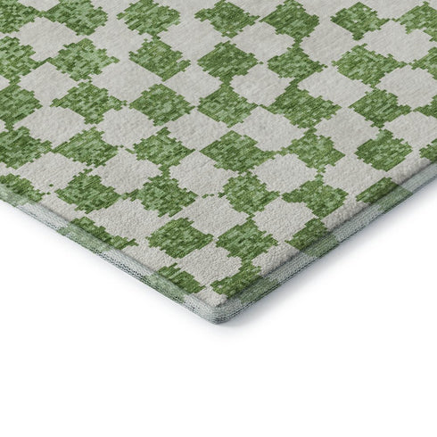 9' X 12' Green And Ivory Geometric Washable Area Rug With UV Protection