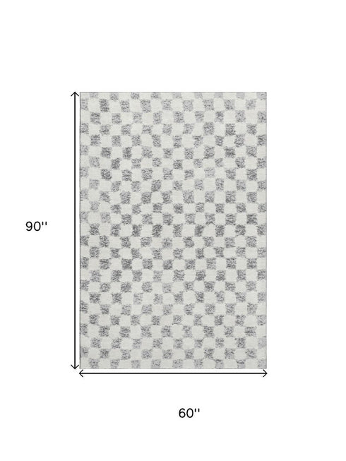 5' X 8' Gray And Ivory Geometric Washable Area Rug With UV Protection